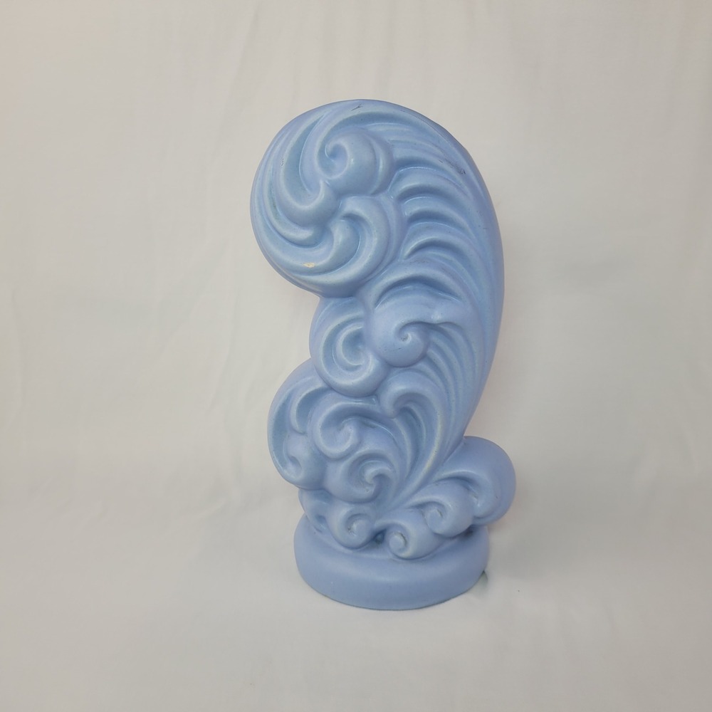 Vintage Haeger USA Pottery Blue Art Deco Wave Scroll Vase Mid Century Modern